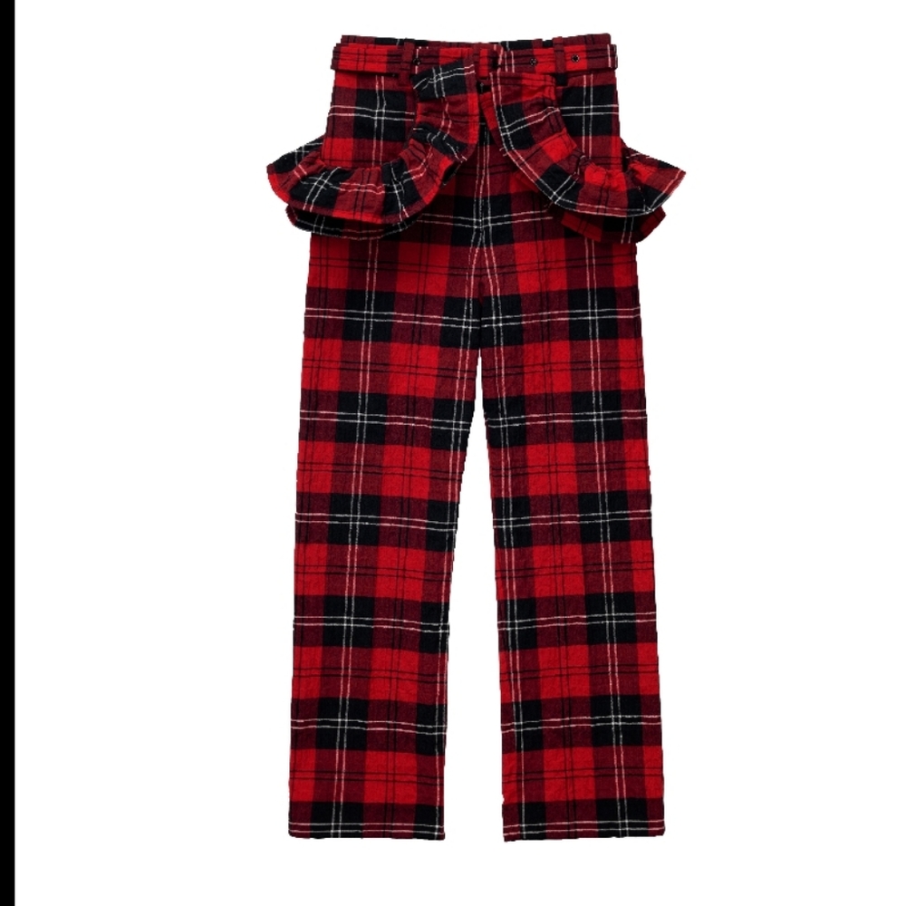 NWT SIMONE Rocha × H&M Tartan plaid Flounce trimmed cropped pants US 4